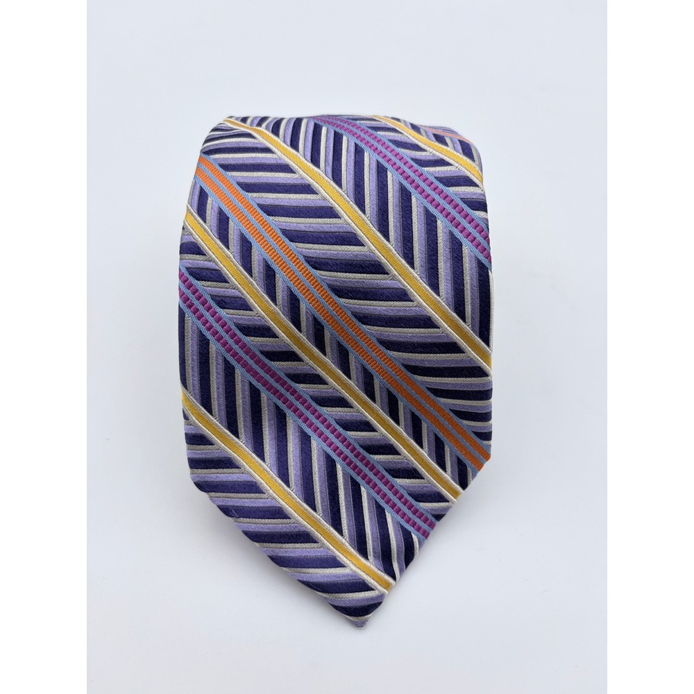 Jos A Bank Tie Mens Purple Reserve Italian Silk Geometric Striped Necktie